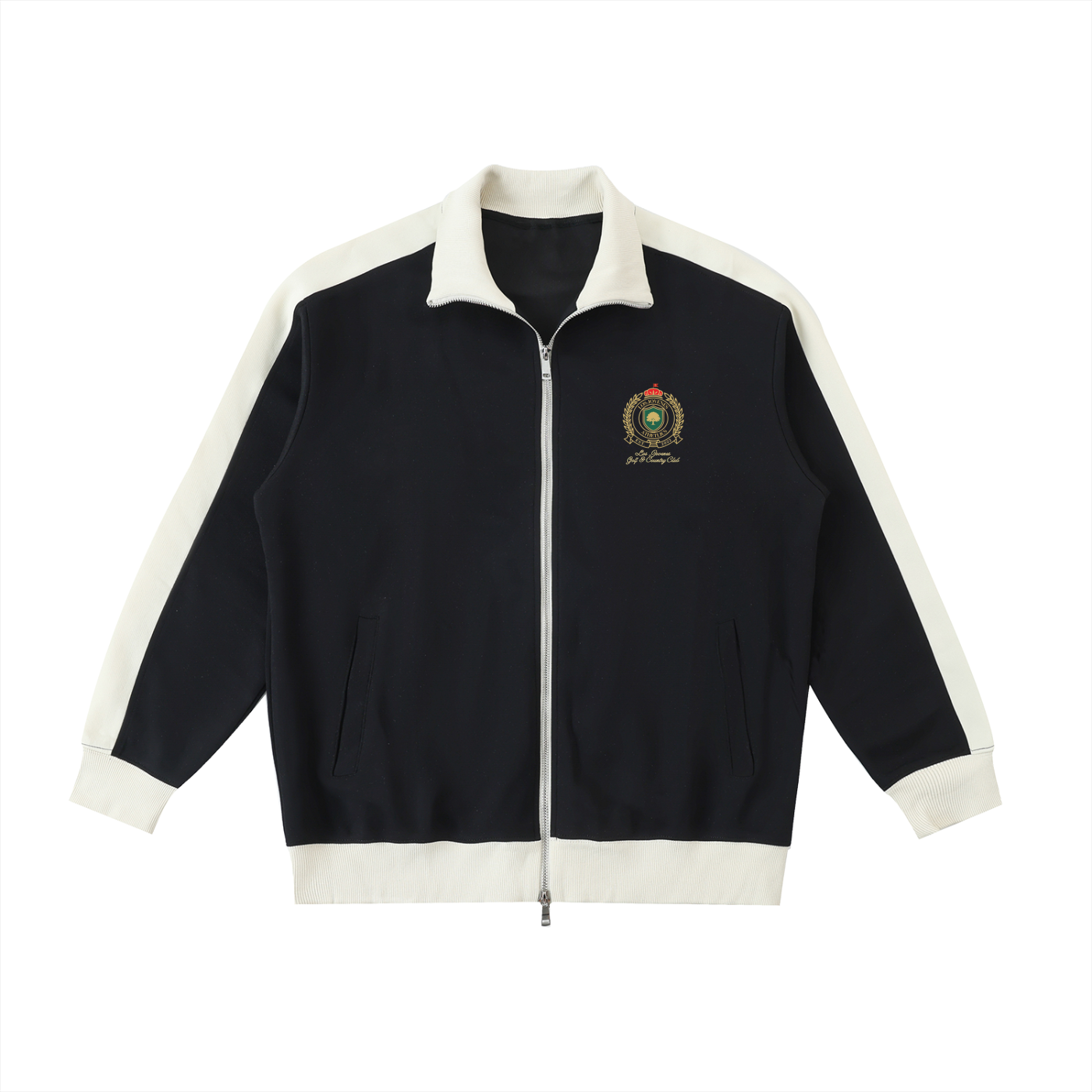 Country Club Crest Two Tone Zip Up Cardigan