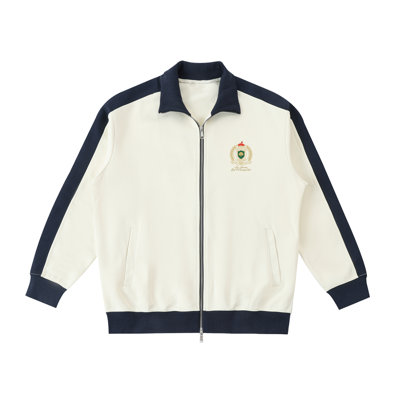 Country Club Crest Two Tone Zip Up Cardigan