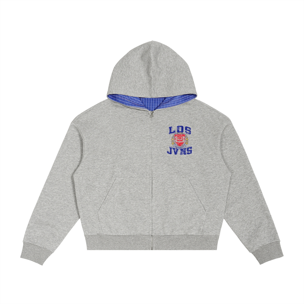 University Plaid Lined Zip Up Sweater